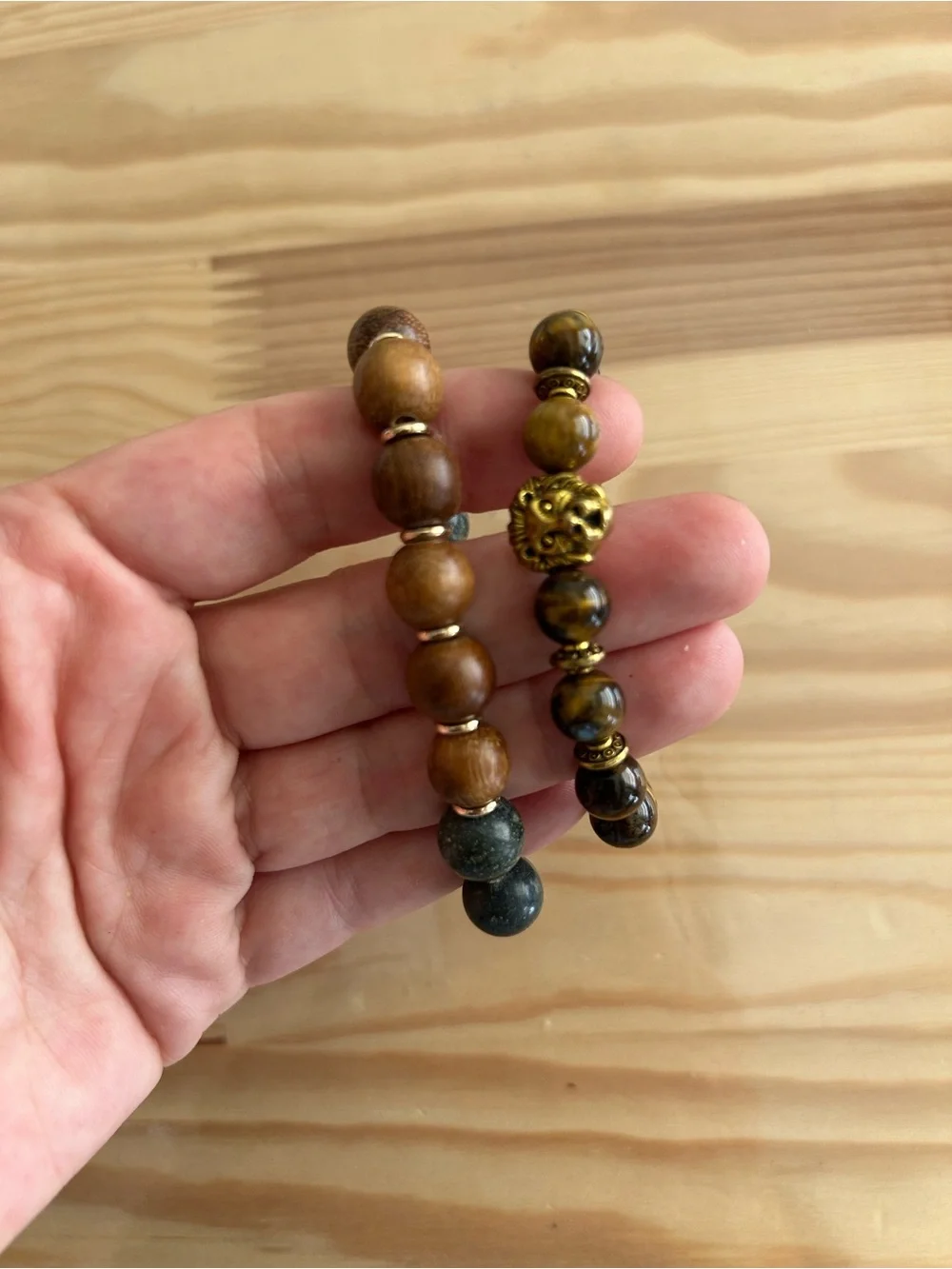 Anthropologie Dual-Bead Stretch Bracelets in Brown & Green